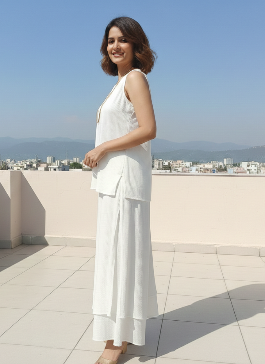 Ivory Ease Cotton Co-Ord Set with Plazzo Pants