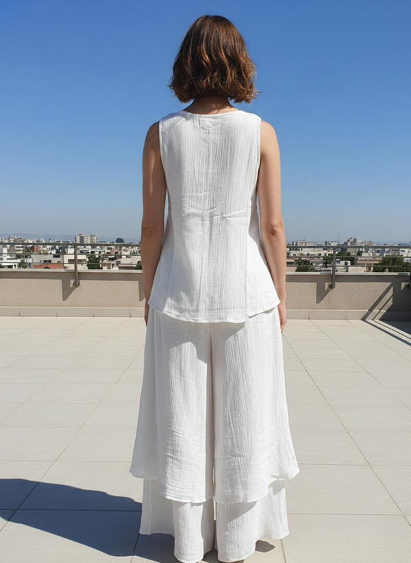 Ivory Ease Cotton Co-Ord Set with Plazzo Pants