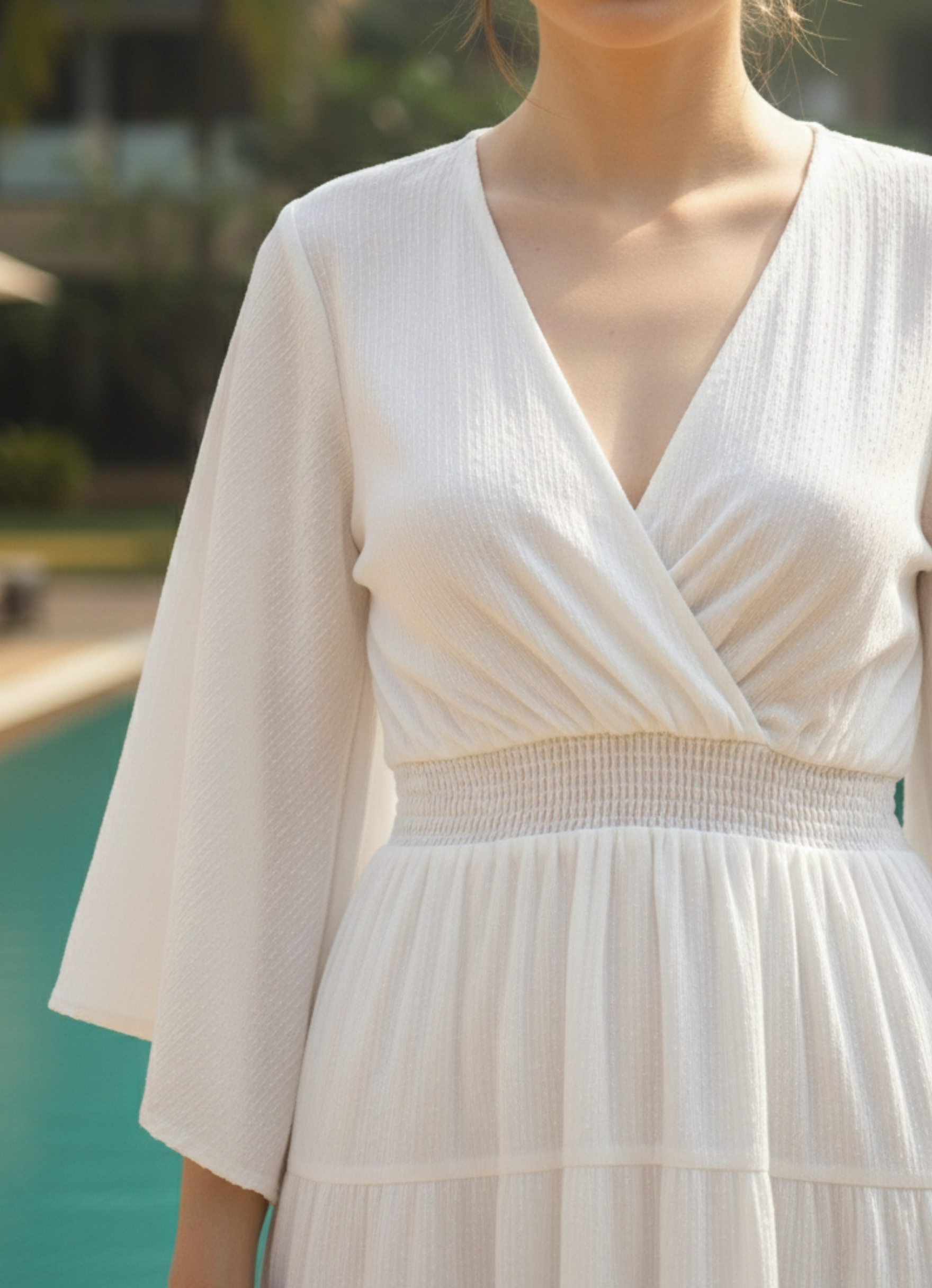 Ethereal White Pure Cotton Maxi Dress | Kimono Sleeve V-Neck Tiered Boho Gown