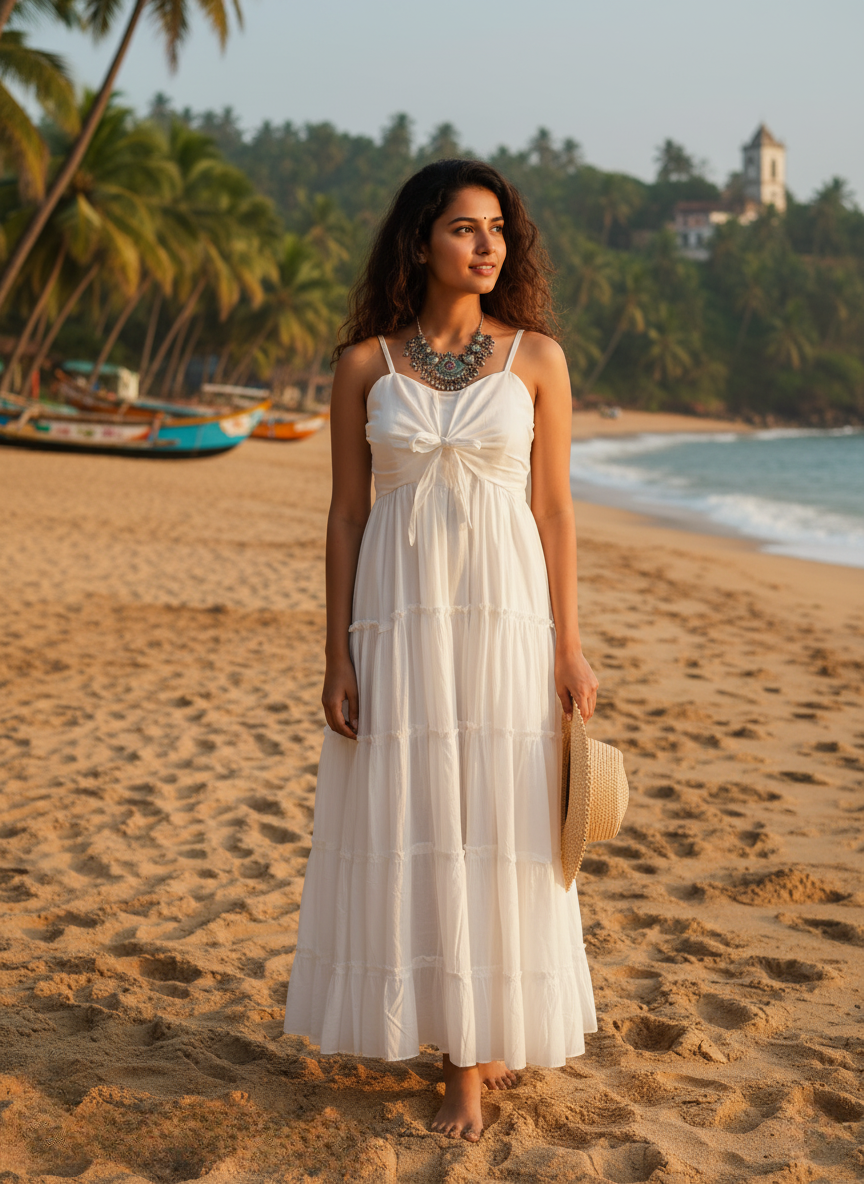 White Cotton Tiered Maxi Dress