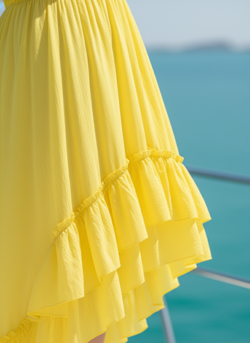 Sunshine Yellow Halter Neck High-Low Cotton Maxi Dress