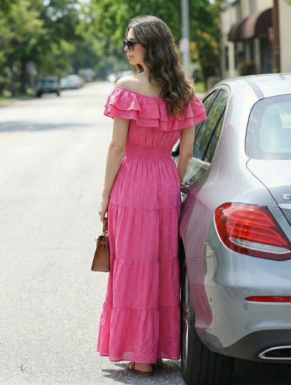 Rosé Street Breeze Off-Shoulder Cotton Maxi Dress