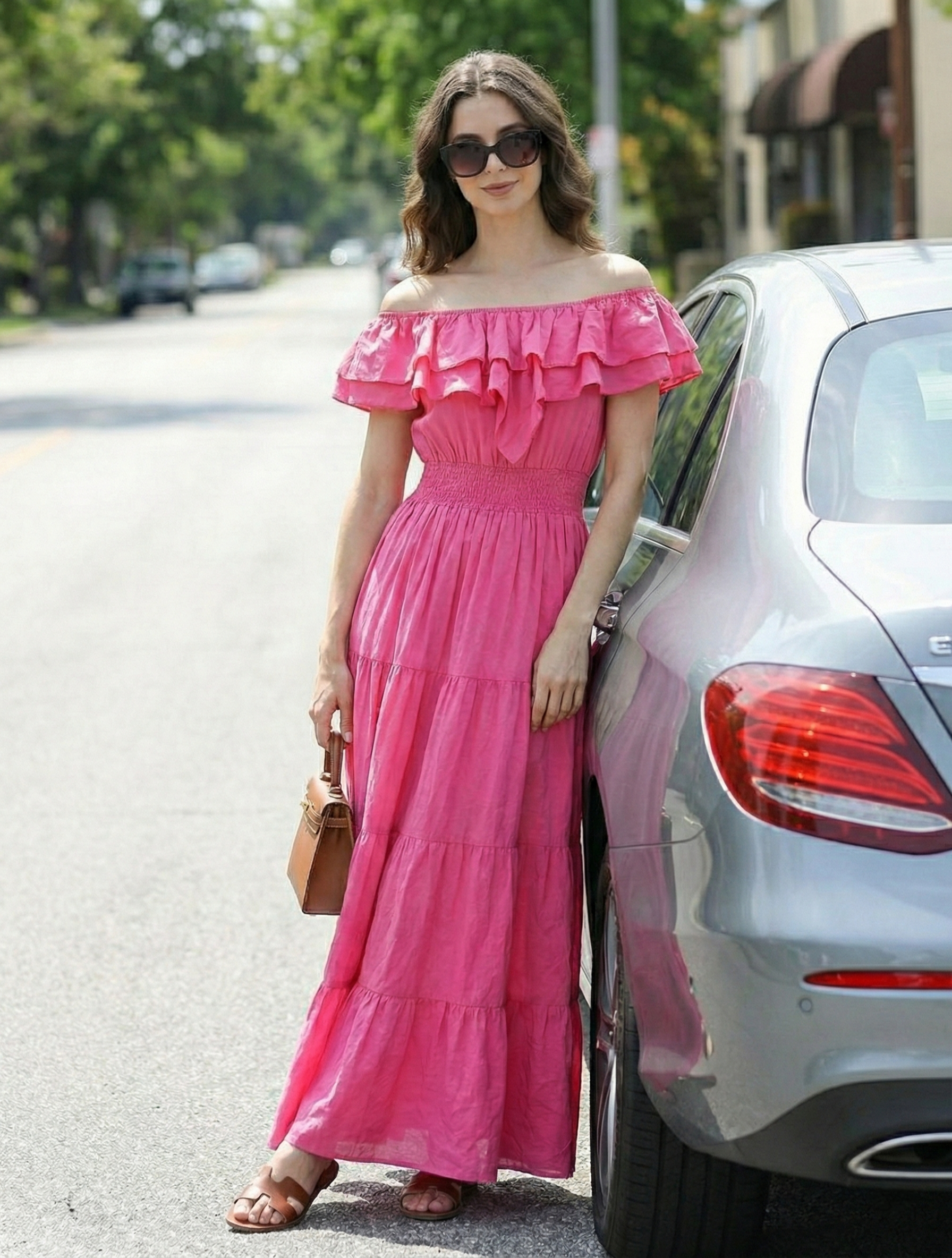 Rosé Street Breeze Off-Shoulder Cotton Maxi Dress