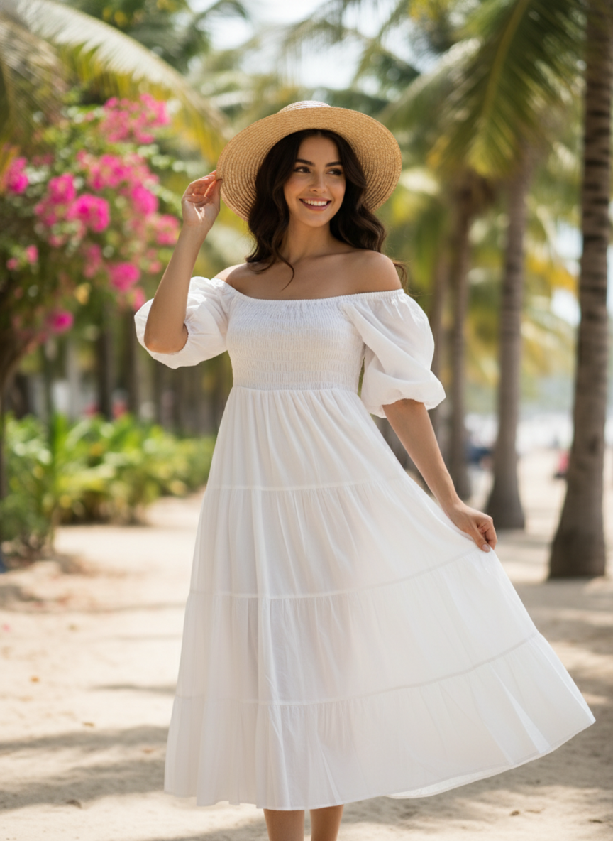 The Bohemian Breeze Cotton Midi Dress - Effortless Chic