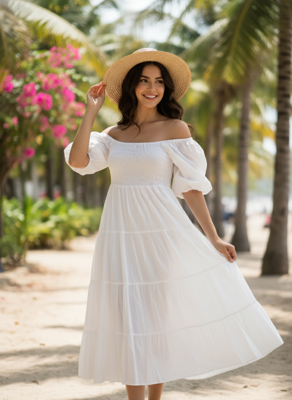 The Bohemian Breeze Cotton Midi Dress - Effortless Chic