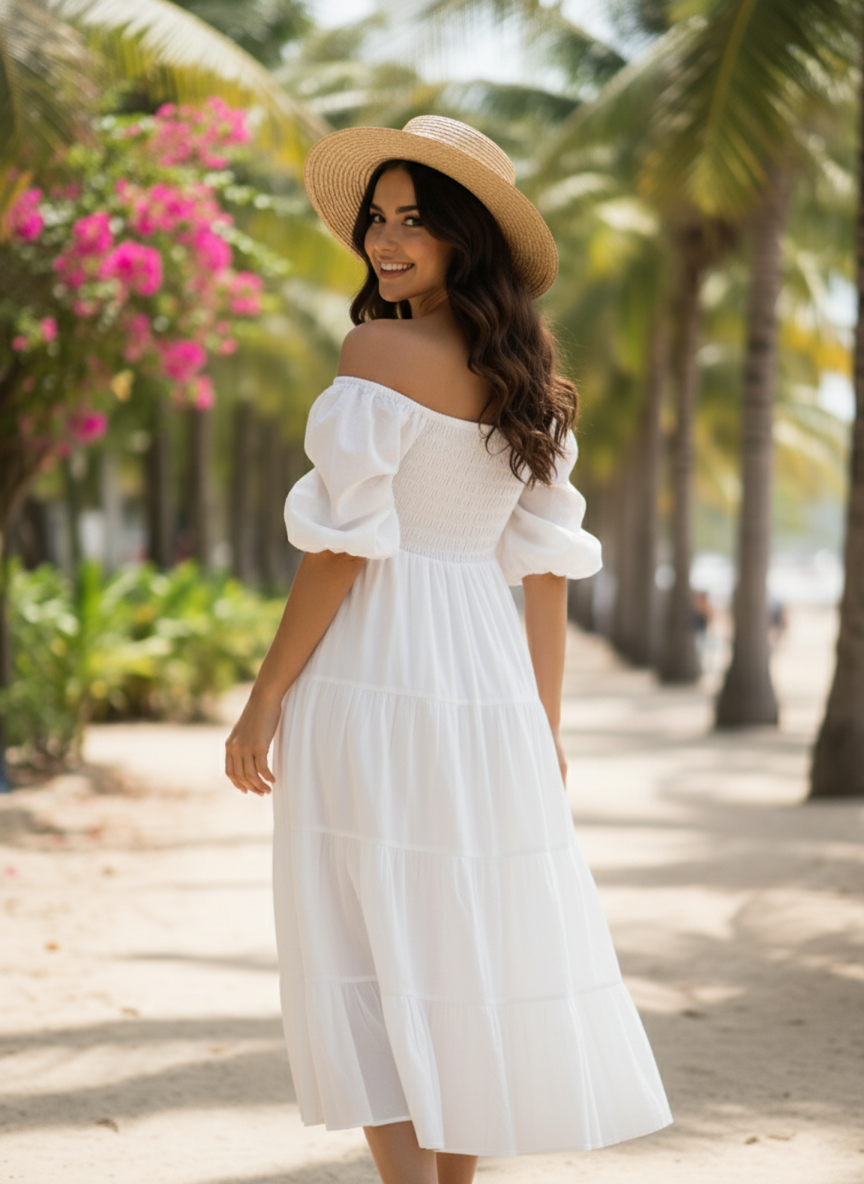 The Bohemian Breeze Cotton Midi Dress - Effortless Chic