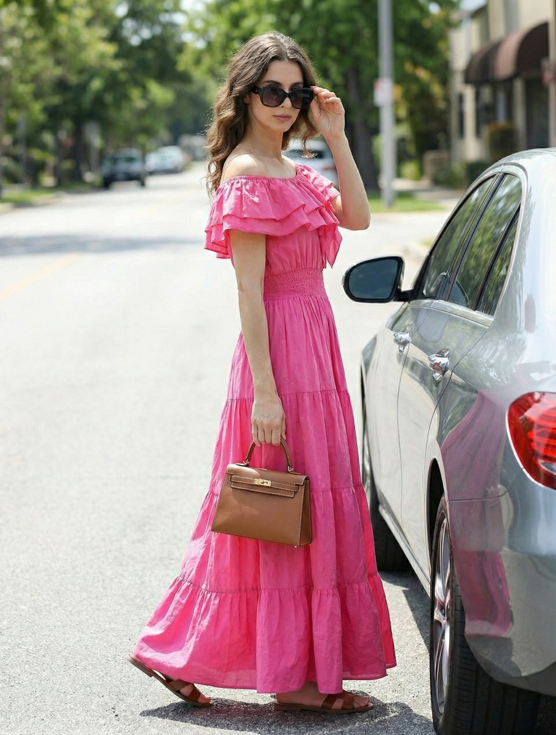 Rosé Street Breeze Off-Shoulder Cotton Maxi Dress