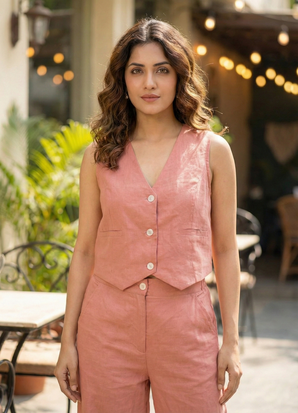 Blush Terracotta Cotton Coord Set for Women (Top & Pants)