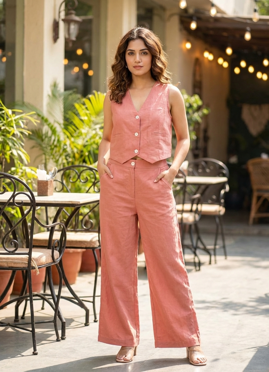 Blush Terracotta Cotton Coord Set for Women (Top & Pants)