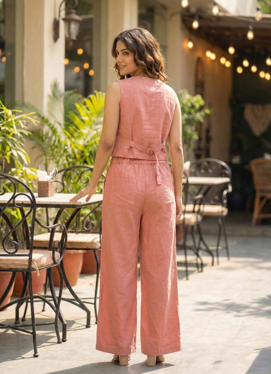 Blush Terracotta Cotton Coord Set for Women (Top & Pants)